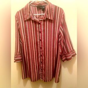 Maggie Barnes Pink & Brown Stripe Print 3/4 Sleeve Blouse 1X